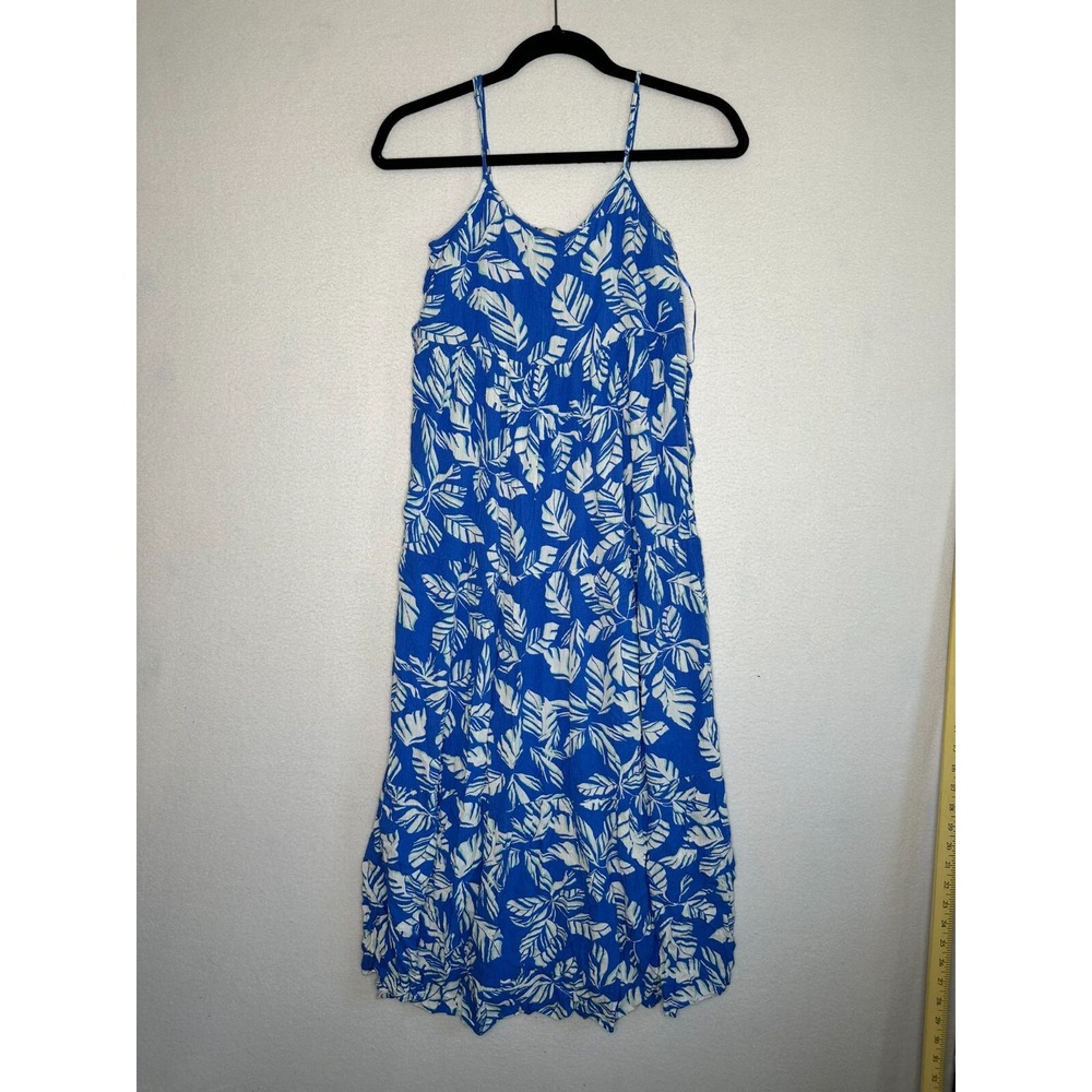 SO Blue White Tropical Leaf Print Summer Maxi Sundress Womens Size Small
